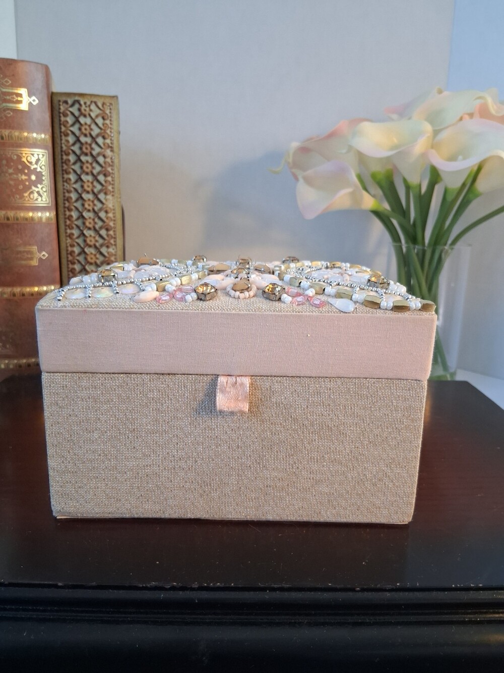 VTG Pier 1 Bejeweled Pink Keepsake Box - Multi Level, Retired, Pinky Taupe - Picture 7 of 16